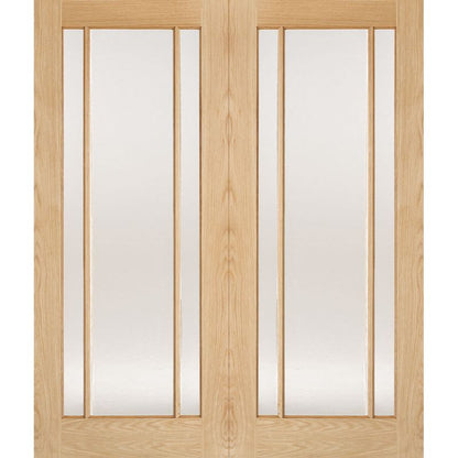 Image for LPD Unfinished Oak Lincoln Glazed Internal Door Pair-78in x 46in x 40mm (1981 x 1168mm)