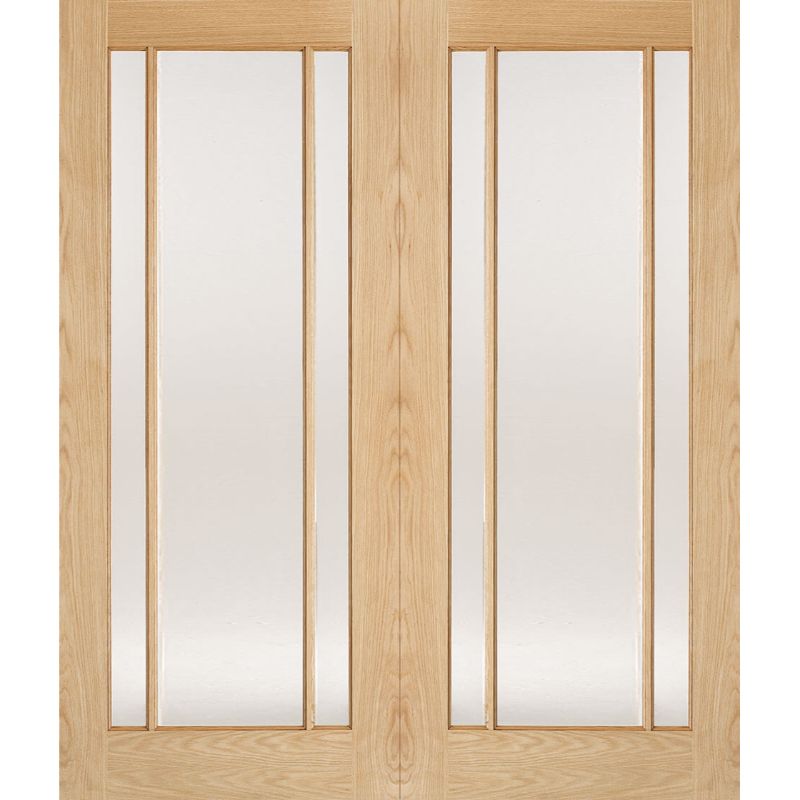 Image for LPD Unfinished Oak Lincoln Glazed Internal Door Pair-78in x 60in x 40mm (1981 x 1524mm)