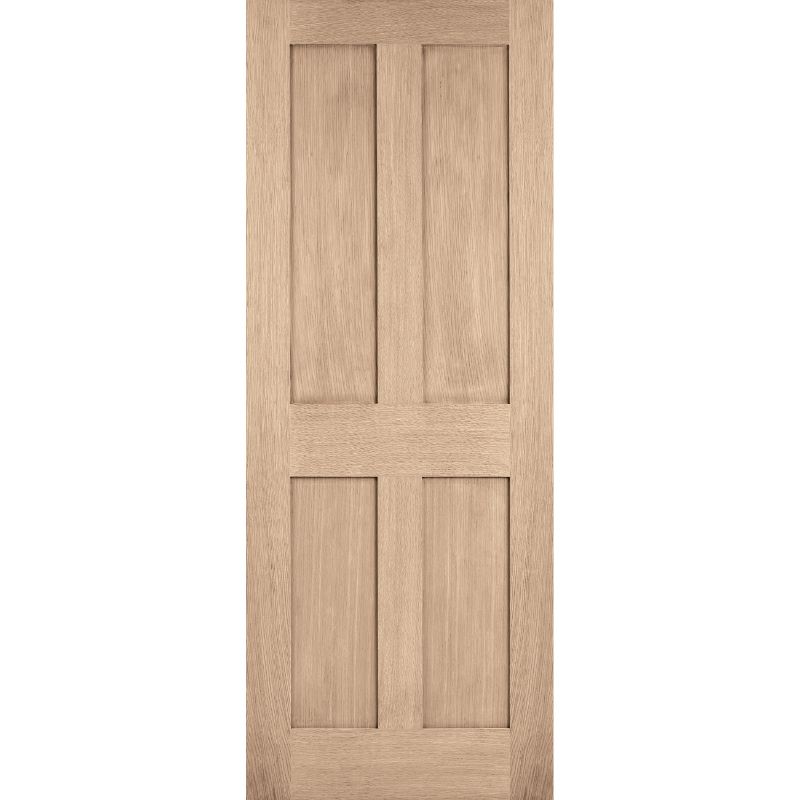 LPD London oak pre-finished internal fire door, 78in x 33in, featuring a classic four-panel design.