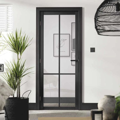 LPD Liberty Black Primed Clear Glazed 4L Internal Industrial Style Door - 78in x 30in (1981 x 762mm)
