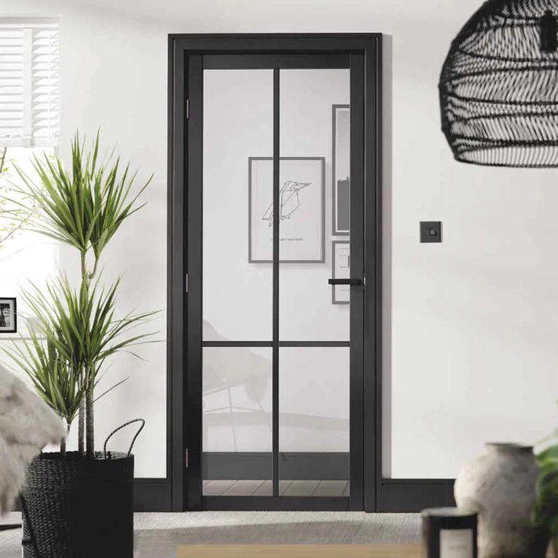 LPD Liberty Black Primed Clear Glazed 4L Internal Industrial Style Door - 78in x 33in (1981 x 838mm)
