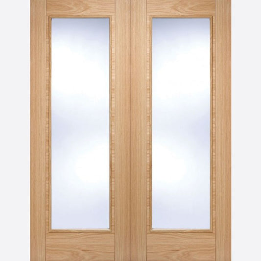 Image for LPD Pre-Finished Oak Vancouver Glazed Internal Door Pair-78in x 42in x 40mm (1981 x 1067mm)