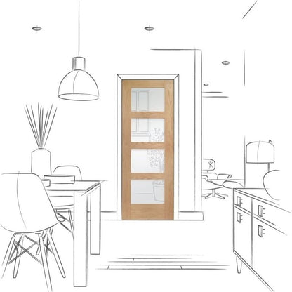 Image for XL Joinery Shaker 4 Light Internal Oak Door with Obscure Glass 2040 x 726 x 40mm