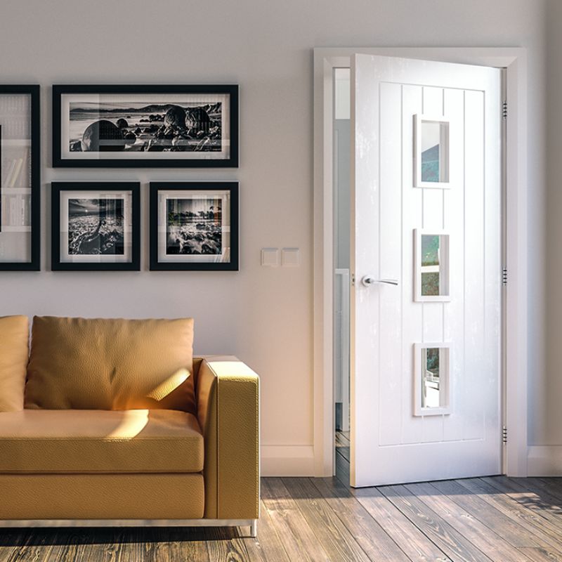 Deanta Ely Internal Fire Door White Primed Glazed - 78in x 33in (1981 x 838mm)