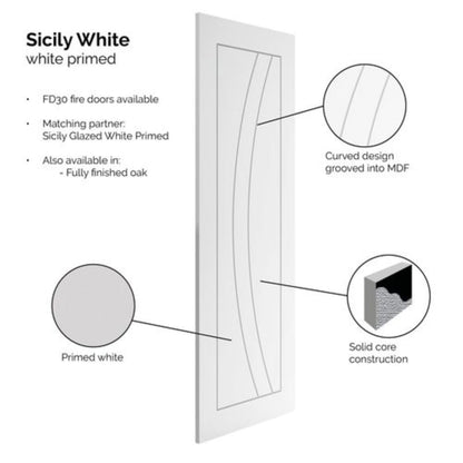 JB Kind Sicily White Primed Internal Door - All Sizes - JB Kind