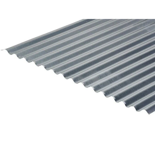 Plain galvanised corrugated metal roof sheet, Cladco, 0.7mm thickness, available in various sizes.