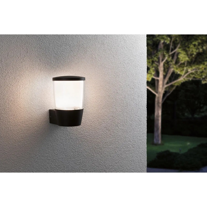 Black outdoor LED wall light with glass cover by Paulmann, suitable for exterior use