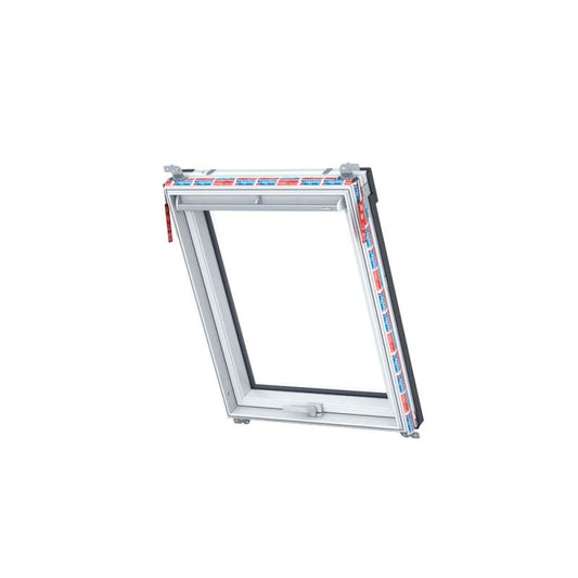 White painted top hung roof window by Keylite with Hi-Therm insulation, available in various sizes.