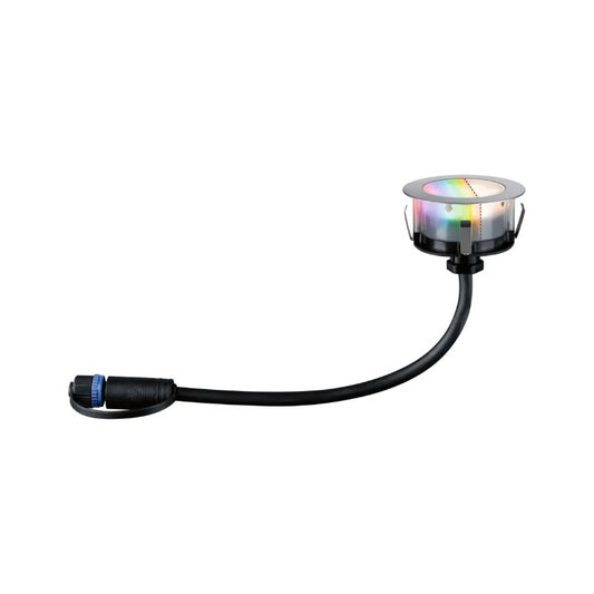 Paulmann Outdoor LED recessed floor luminaire with colorful illumination, featuring a durable design and flexible cable.