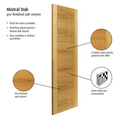 JB Kind Mistral Oak Pre-Finished Internal Fire Door FD30 - All Sizes