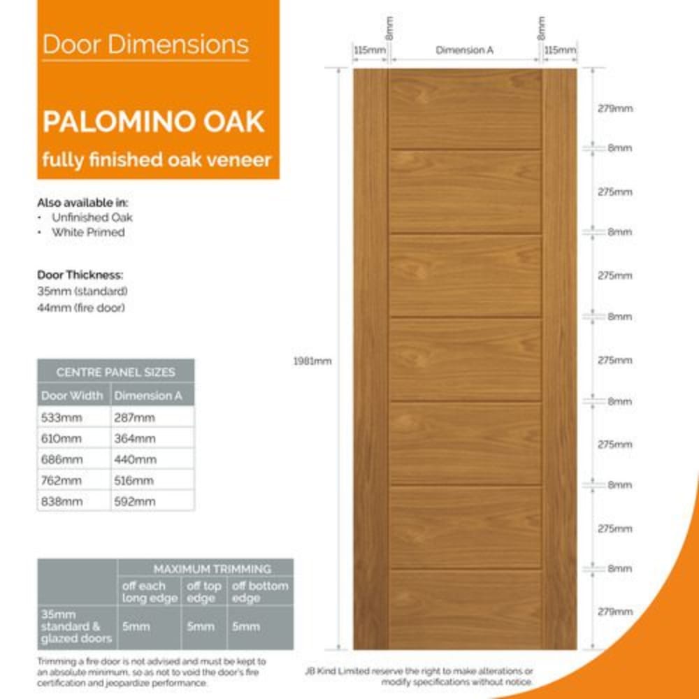 JB Kind Palomino Oak Pre-Finished Internal Door - All Sizes - JB Kind
