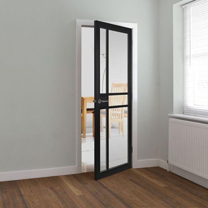 JB Kind City Black Painted Clear Glazed Internal Door - 1981 x 762 x 35mm (78 x 30in)