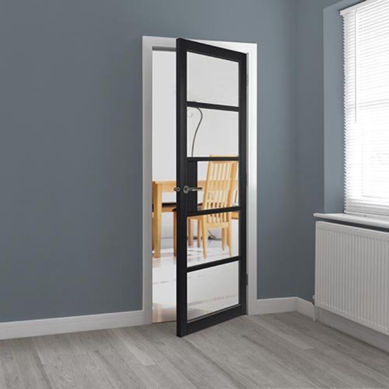 JB Kind Metro Black Painted Clear Glazed Internal Door - 1981 x 762 x 35mm (78 x 30in)