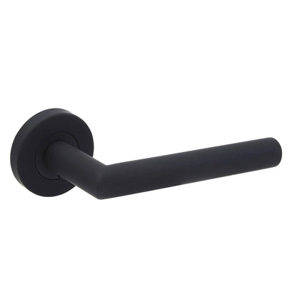 Black latch handle from JB Kind with a modern, angular design.