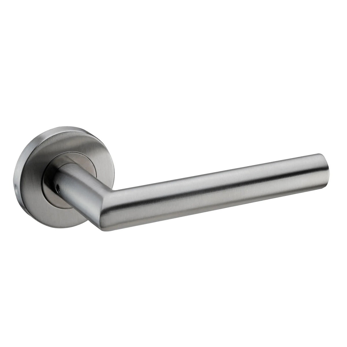 Polished steel door handle from JB Kind, featuring a modern design and ergonomic grip.