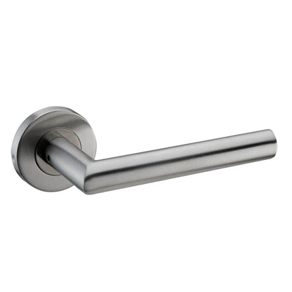 Polished steel door handle from JB Kind, featuring a modern design and ergonomic grip.