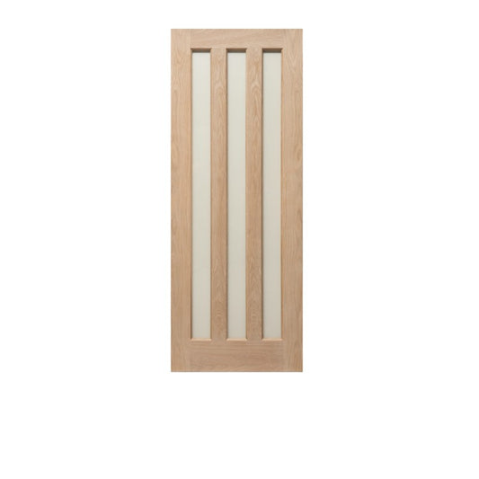 Modern 3 Panel Panel Oak Clear Glazed Unfinished Internal Door - All Sizes