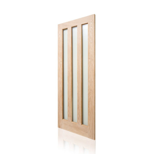 Modern 3 Panel Panel Oak Frosted Glazed Unfinished Internal Door - All Sizes