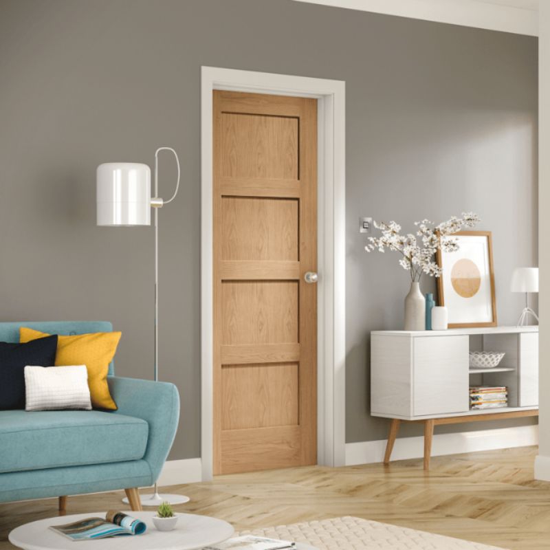 LPD Contemporary Pre-Finished Oak 4 Panel Internal Fire Door-78in x 27in x 35mm (1981 x 686mm)