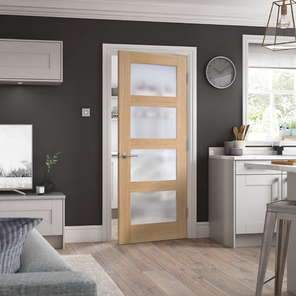LPD Contemporary Pre-Finished Oak Frosted Glazed Internal Door-78in x 21in x 35mm (1981 x 533mm)
