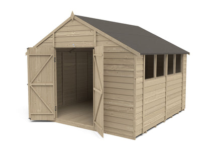 4LIFE Pressure Treated Apex Garden Shed Double Door 10x10ft Overlap