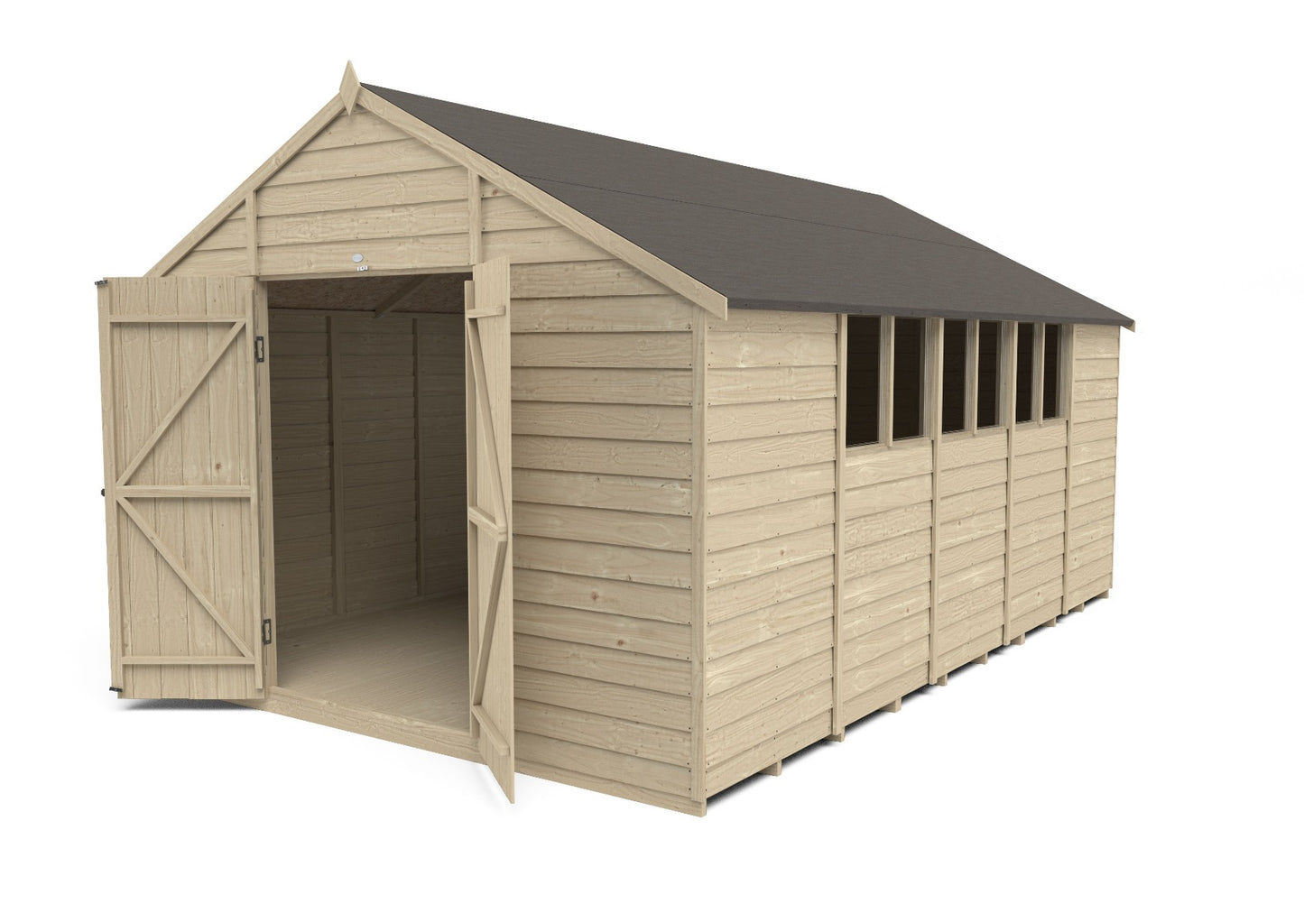 4LIFE Pressure Treated Overlap Apex Shed Double Door 10x15ft