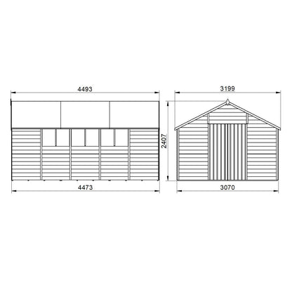 4LIFE Pressure Treated Overlap Apex Shed Double Door 10x15ft