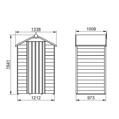 4LIFE Pressure Treated Apex Garden Shed 4x3ft - No Window Overlap