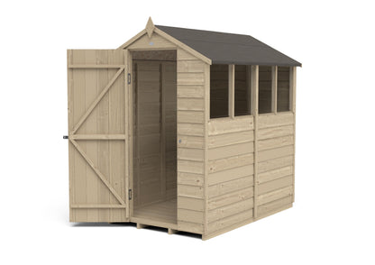 4LIFE Pressure Treated Apex Garden Shed 6x4ft - 4 Windows