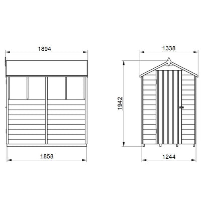 4LIFE Pressure Treated Apex Garden Shed 6x4ft - 4 Windows