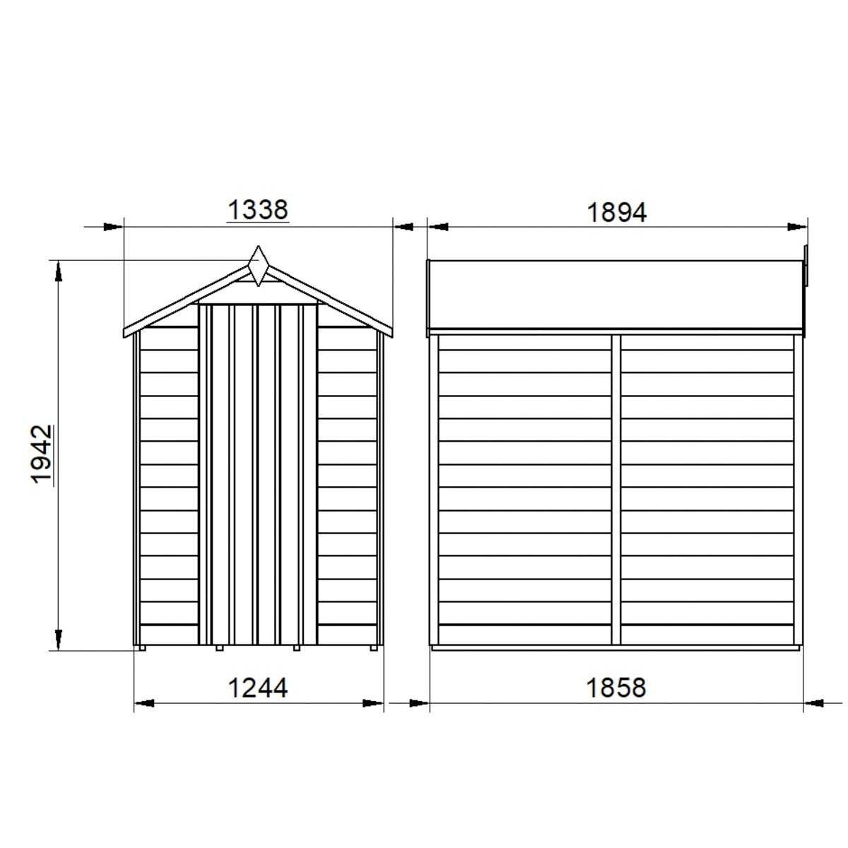 4LIFE 6x4ft Pressure Treated Apex Garden Shed - Overlap Timber