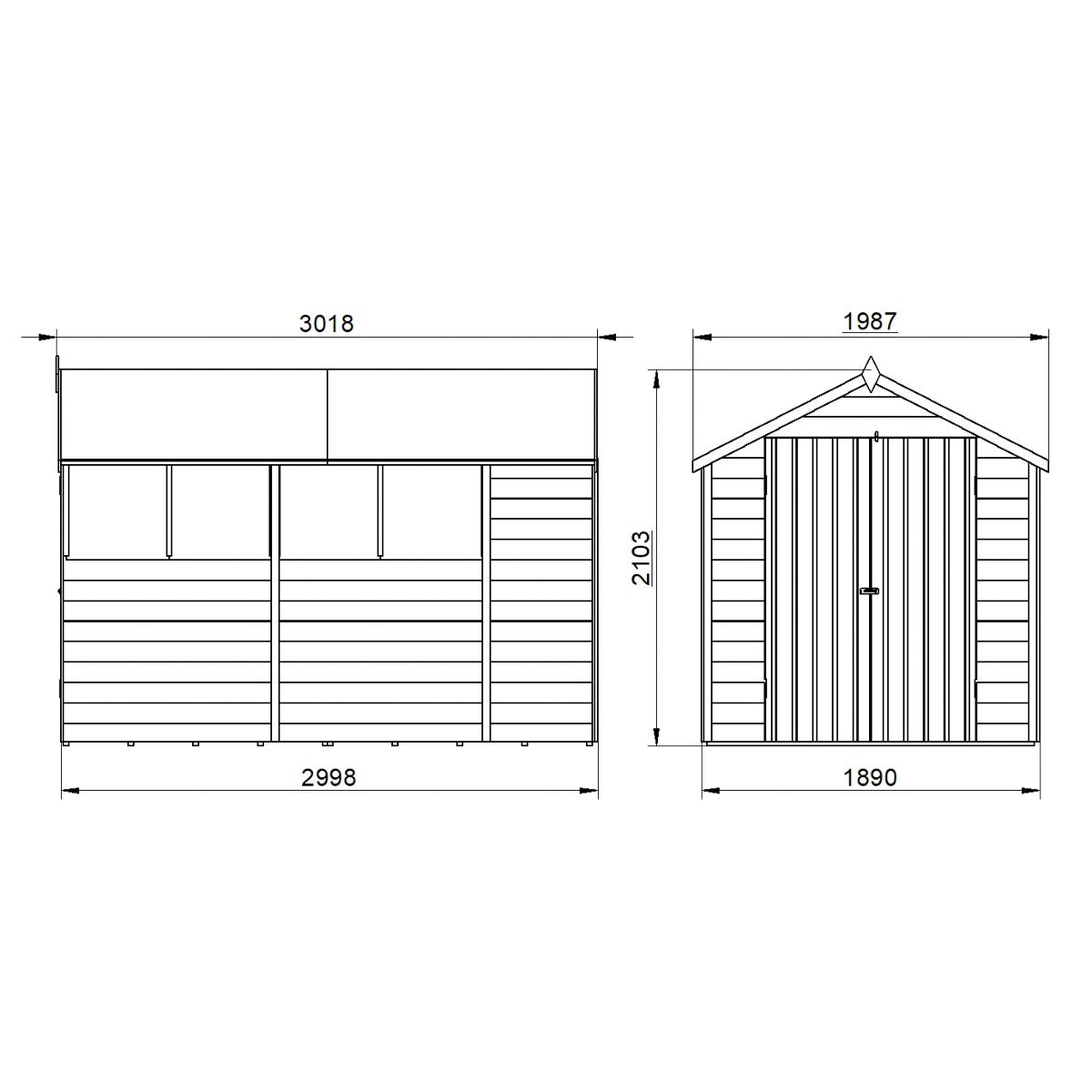 4LIFE Pressure Treated Overlap Garden Shed Double Door 10x6ft