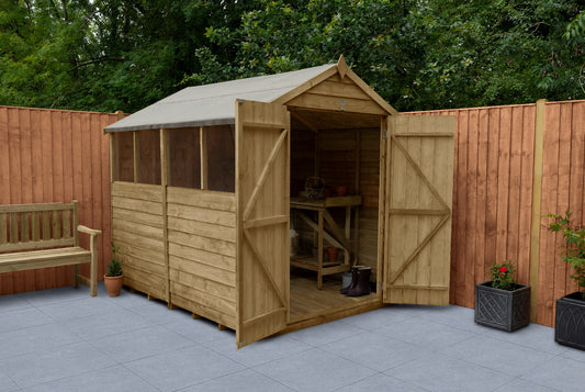 4LIFE 8x6ft Pressure Treated Apex Shed - Double Door 4 Windows
