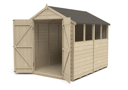 4LIFE 8x6ft Pressure Treated Apex Shed - Double Door 4 Windows