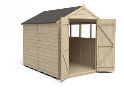 4LIFE 8x6ft Pressure Treated Apex Shed - Double Door 4 Windows