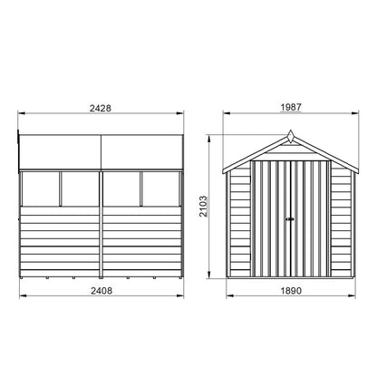4LIFE 8x6ft Pressure Treated Apex Shed - Double Door 4 Windows