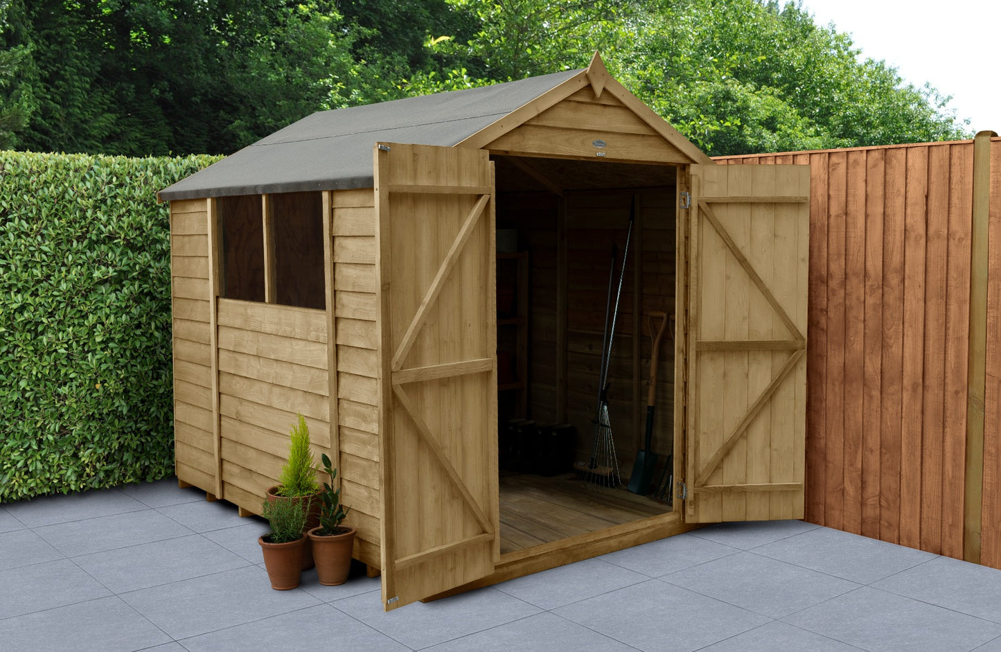 4LIFE 8x6ft Pressure Treated Apex Garden Shed Double Door Windows