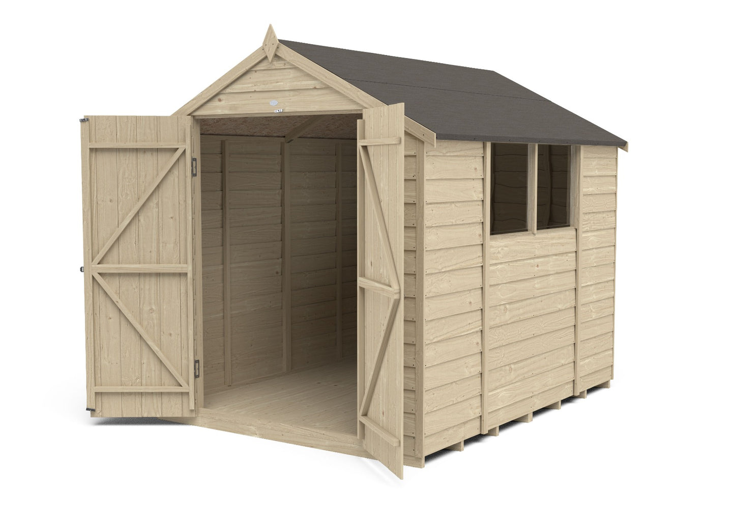 4LIFE 8x6ft Pressure Treated Apex Garden Shed Double Door Windows