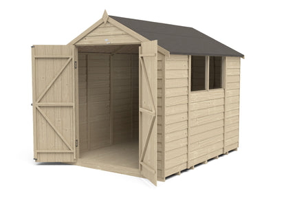 4LIFE 8x6ft Pressure Treated Apex Garden Shed Double Door Windows