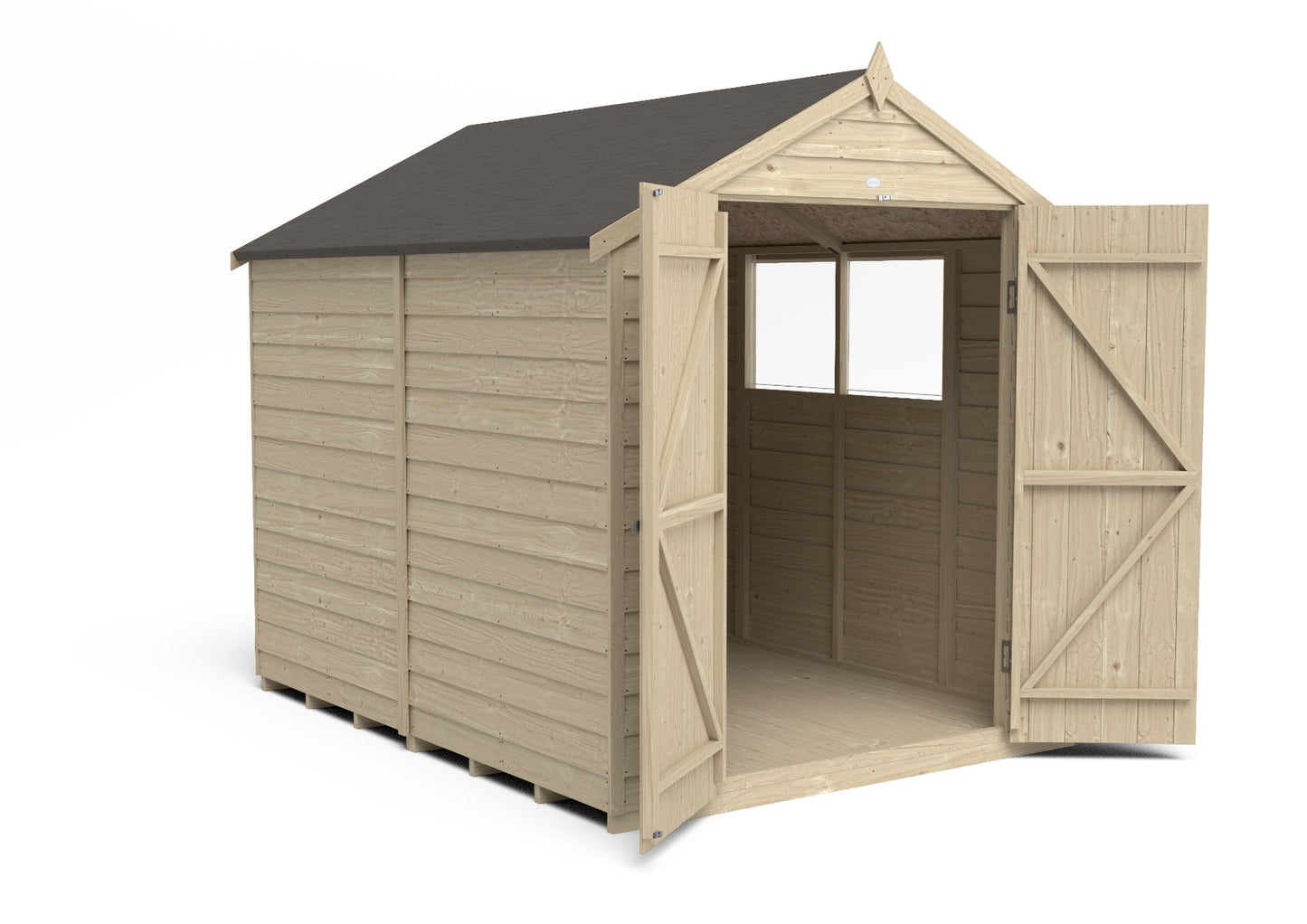 4LIFE 8x6ft Pressure Treated Apex Garden Shed Double Door Windows