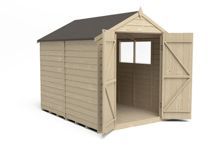 4LIFE 8x6ft Pressure Treated Apex Garden Shed Double Door Windows