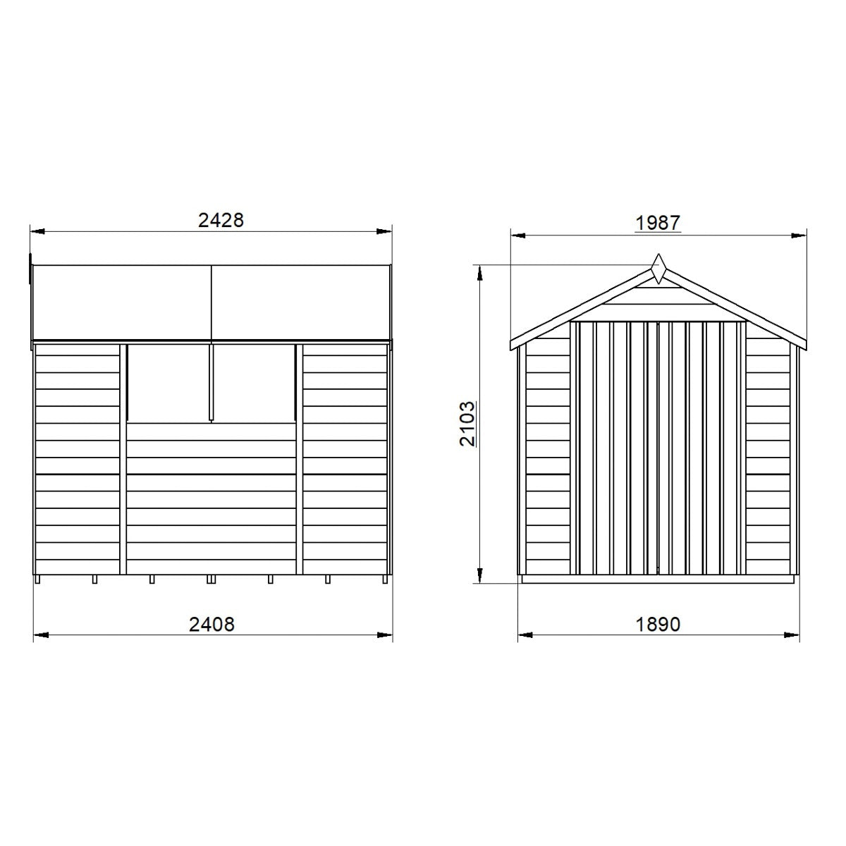 4LIFE 8x6ft Pressure Treated Apex Garden Shed Double Door Windows