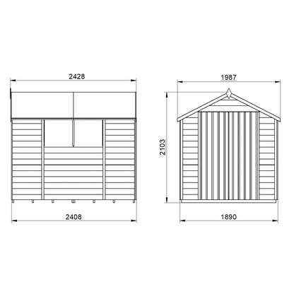 4LIFE 8x6ft Pressure Treated Apex Garden Shed Double Door Windows