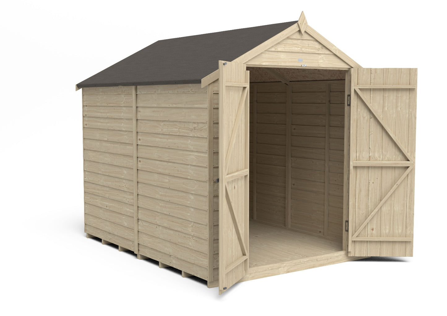 4LIFE Pressure Treated Apex Garden Shed 8x6ft Double Door Overlap