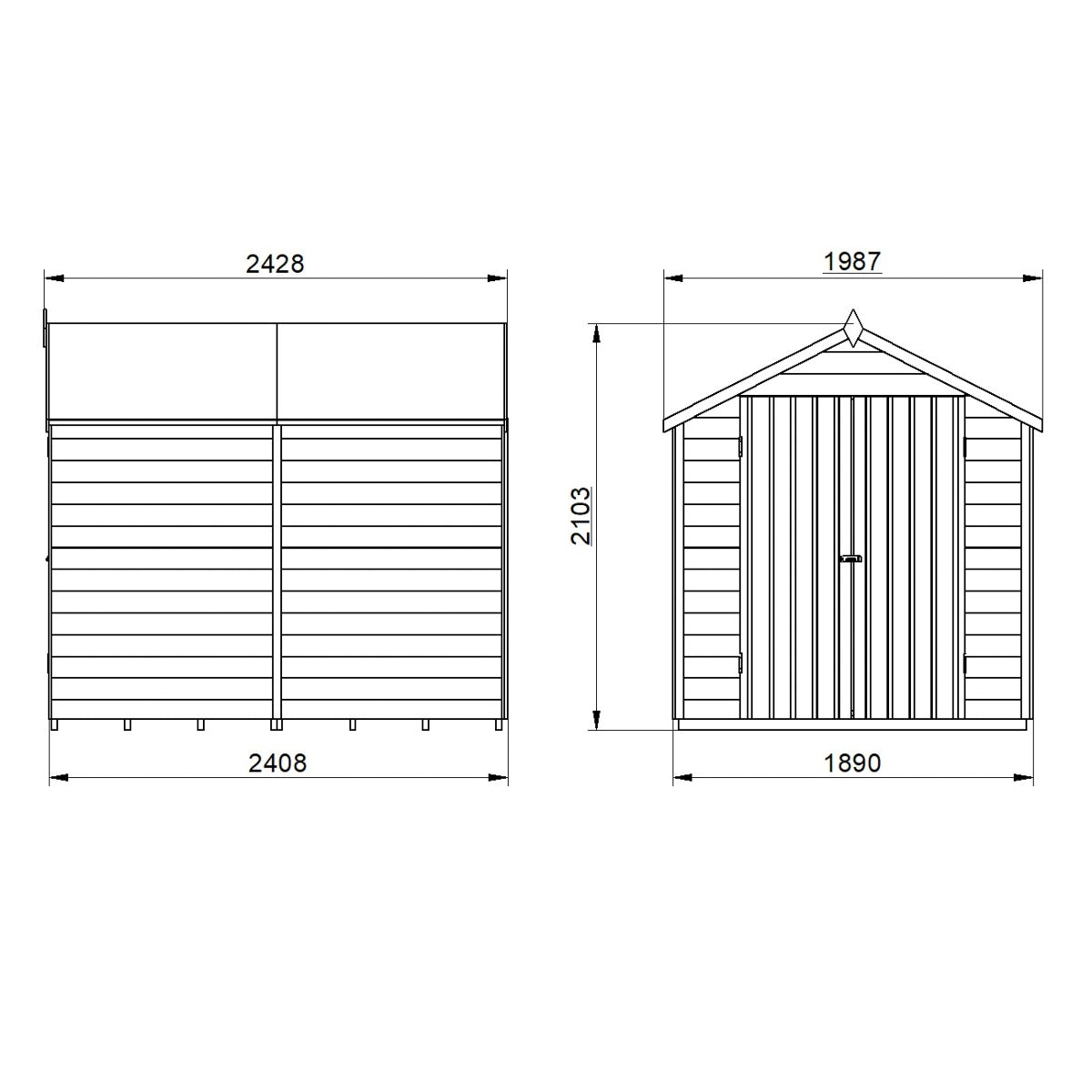 4LIFE Pressure Treated Apex Garden Shed 8x6ft Double Door Overlap