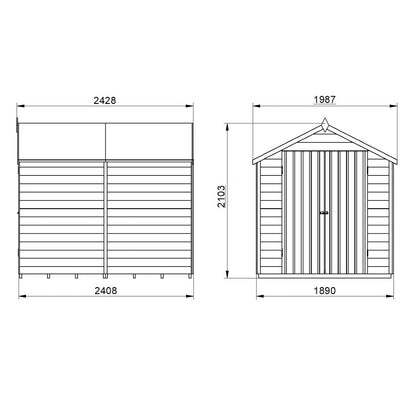 4LIFE Pressure Treated Apex Garden Shed 8x6ft Double Door Overlap