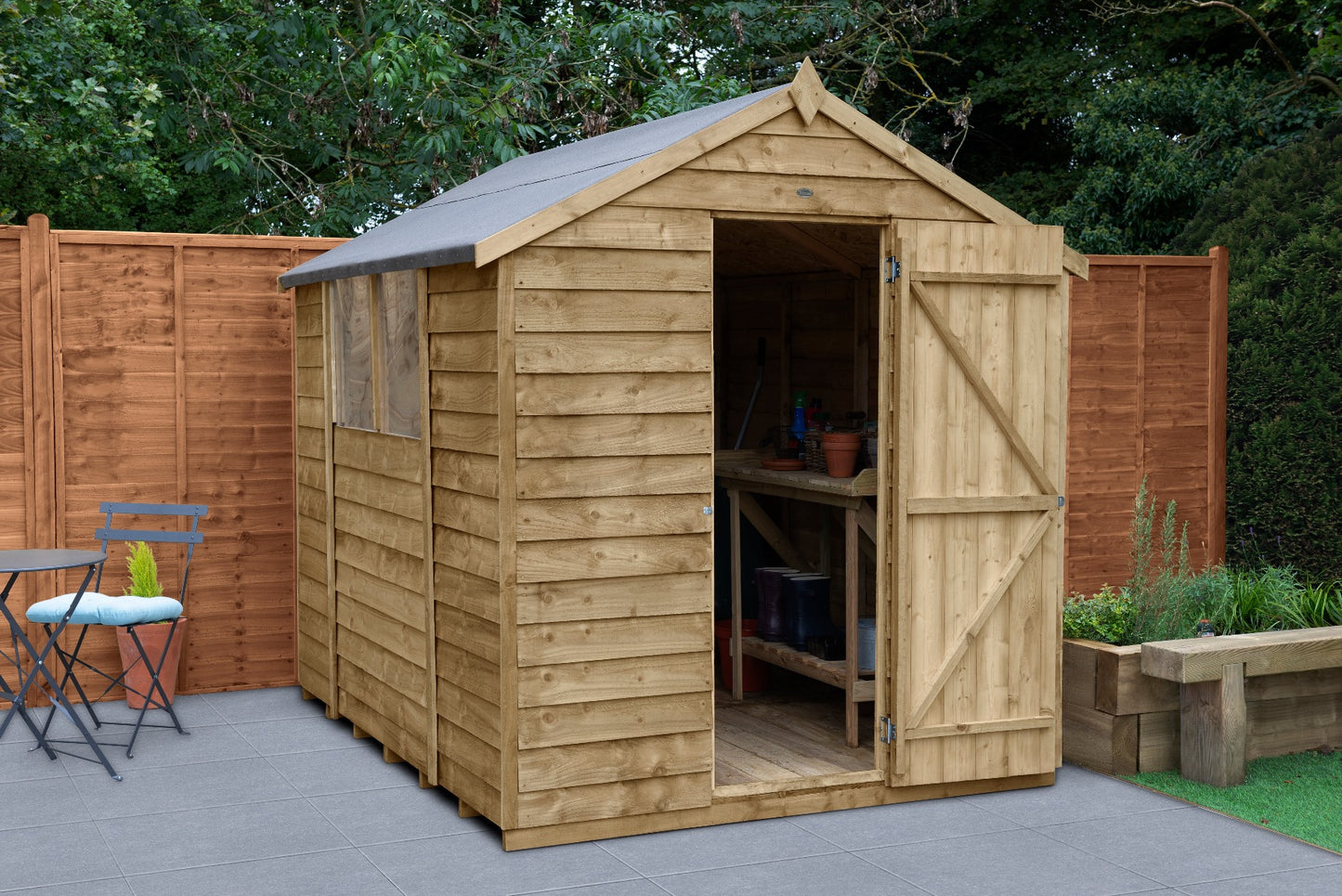 4LIFE Pressure Treated Overlap Apex Garden Shed 8x6ft - 15 Year Warranty
