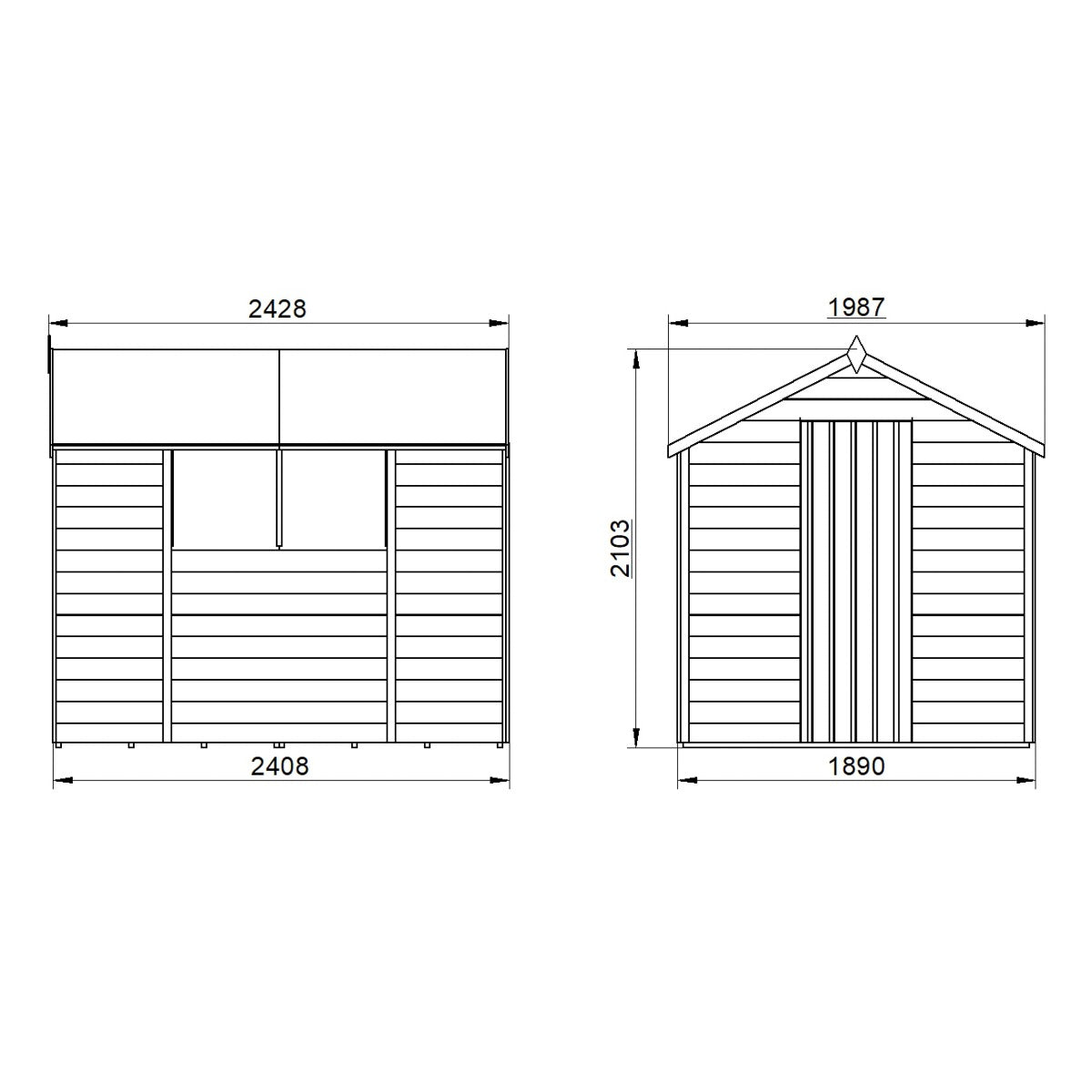 4LIFE Pressure Treated Overlap Apex Garden Shed 8x6ft - 15 Year Warranty