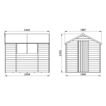 4LIFE Pressure Treated Overlap Apex Garden Shed 8x6ft - 15 Year Warranty