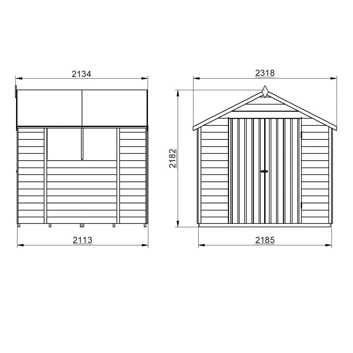 4LIFE Pressure Treated Overlap Apex Shed 7x7ft Double Door